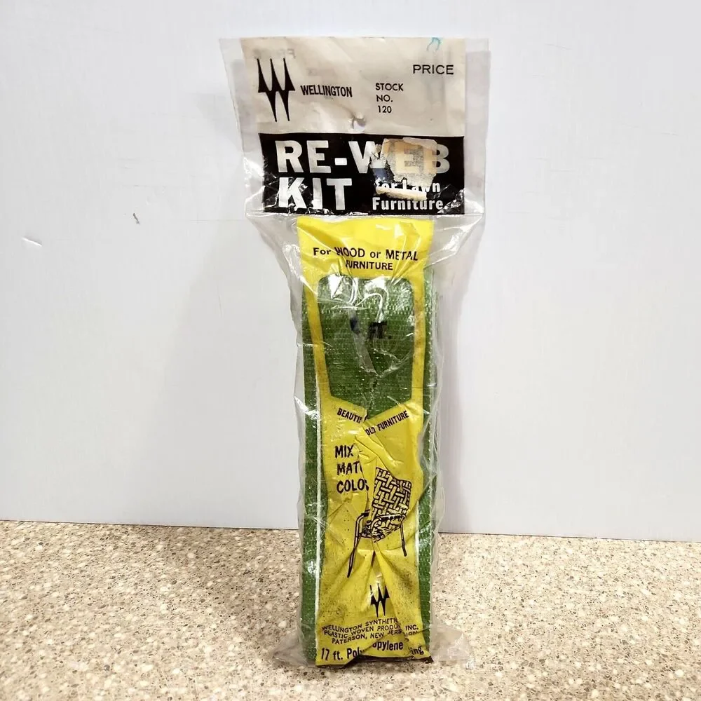 Vintage Wellington Re-Web Kit - Green with White Stripes 17 Ft Lawn Chair Repair